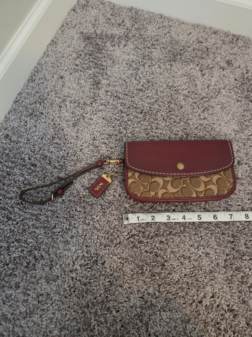 Coach Burgundy Tan Wristlet And Phone Purse